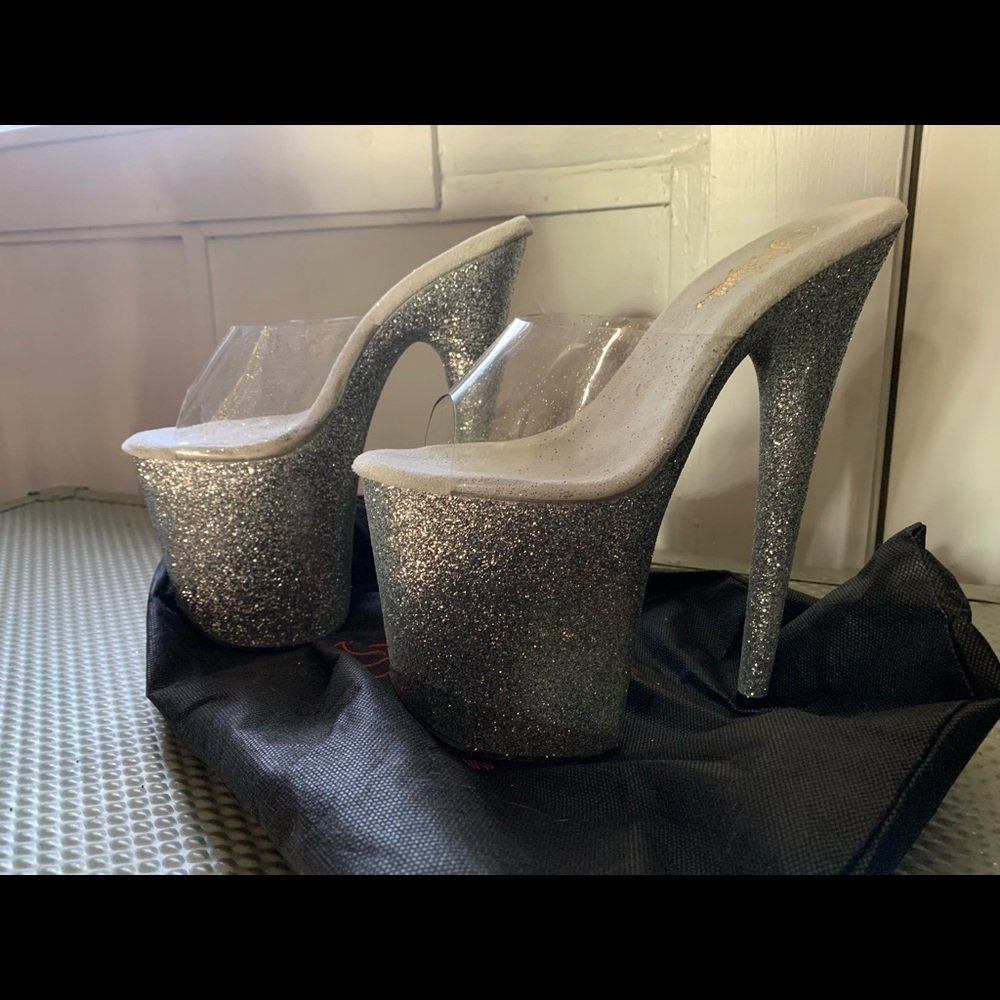 Pleaser flamingo 801 silver glitter 8 inch heels